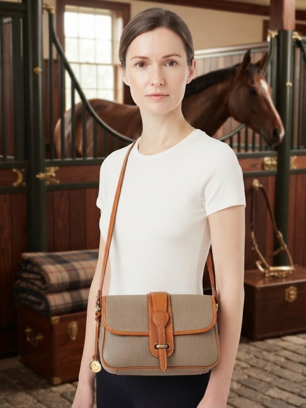 Vintage 1980 Dooney & Bourke Equestrian Over Under Crossbody